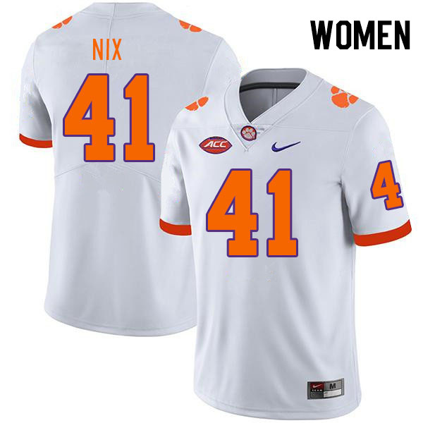 Women's Clemson Tigers Caleb Nix #41 College White NCAA Authentic Football Stitched Jersey 23FF30HG